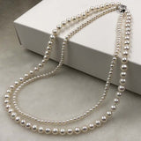 ELEISPL JEWELRY 2Rows Fine White Pearls 3-4mm 6mm Necklace Rose Flower Clasp