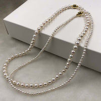 ELEISPL 2 Strands 3mm and 6mm White Fine Pearls Necklace Gold Magnetic Clasp