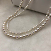 ELEISPL 2 Strands 3mm and 6mm White Fine Pearls Necklace Gold Magnetic Clasp