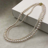 ELEISPL 2 Strands 3mm and 6mm White Fine Pearls Necklace Gold Magnetic Clasp