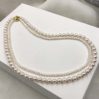 ELEISPL 2 Strands 3mm and 6mm White Fine Pearls Necklace Gold Magnetic Clasp