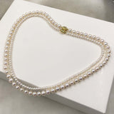 ELEISPL 2 Strands 3mm and 6mm White Fine Pearls Necklace Gold Magnetic Clasp