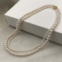 ELEISPL 2 Strands 3mm and 6mm White Fine Pearls Necklace Gold Magnetic Clasp