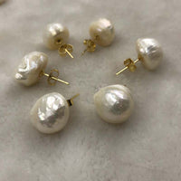 ELEISPL JEWELR For 10 Pairs Big Natural Unique Baroque Pearls Studs Earring Golden Post