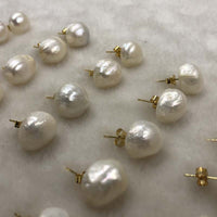 ELEISPL JEWELR For 10 Pairs Big Natural Unique Baroque Pearls Studs Earring Golden Post