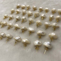 ELEISPL JEWELR For 10 Pairs Big Natural Unique Baroque Pearls Studs Earring Golden Post