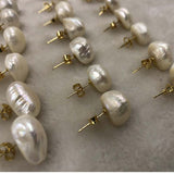 ELEISPL JEWELR For 10 Pairs Big Natural Unique Baroque Pearls Studs Earring Golden Post