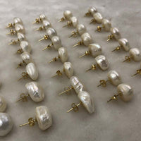 ELEISPL JEWELR For 10 Pairs Big Natural Unique Baroque Pearls Studs Earring Golden Post