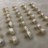 ELEISPL JEWELR For 10 Pairs Big Natural Unique Baroque Pearls Studs Earring Golden Post