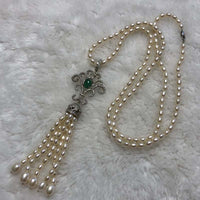 ELEISPL JEWELRY Sweater Long Necklace 65cm +11cm Pendant 4mm Rice Freshwater Pearls  #23500-2