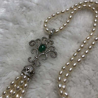 ELEISPL JEWELRY Sweater Long Necklace 65cm +11cm Pendant 4mm Rice Freshwater Pearls  #23500-2