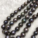 ELEISPL JEWELRY 2 Qty 88cm Long 10-13mm Round Black Pearls Necklace #23000-7-3