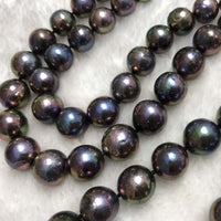 ELEISPL JEWELRY 2 Qty 88cm Long 10-13mm Round Black Pearls Necklace #23000-7-3