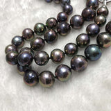 ELEISPL JEWELRY 2 Qty 88cm Long 10-13mm Round Black Pearls Necklace #23000-7-3