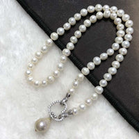 ELEISPL JEWELRY ELEISPL JEWELRY 10MM Natural Pearls Pendant 6-7mm White Freshwater Pearls Necklace #23500-7-6