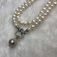 ELEISPL JEWELRY ELEISPL JEWELRY 10MM Natural Pearls Pendant 6-7mm White Freshwater Pearls Necklace #23500-7-6