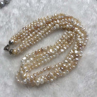 ELEISPL 46CM 4rows 4-5mm Baroque nugget Pearls Necklace #23500-7-7