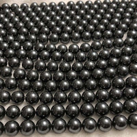 ELEISPL 5 Strands 14mm Perfect Round Black Sea Shell Pearl Beads Loose Strings Fulll Hole  #23501-1