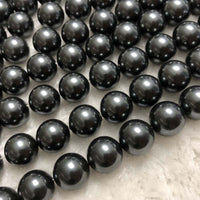 ELEISPL 5 Strands 14mm Perfect Round Black Sea Shell Pearl Beads Loose Strings Fulll Hole  #23501-1