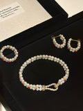 Gorgeous small freshwater pearl 2rows bracelets ring and earring set
