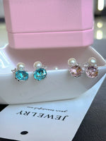 20 pairs Flashing studs earring crystal white pearl 925 silver needle