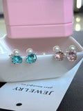 20 pairs Flashing studs earring crystal white pearl 925 silver needle