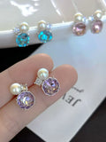 20 pairs Flashing studs earring crystal white pearl 925 silver needle