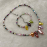 ELEISPLWholesale Fashion Jewelry For Girls 2 Sets 4mm Rice Real Pearl Multicolours Necklace & Bracelets #498-30-1