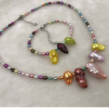 ELEISPLWholesale Fashion Jewelry For Girls 2 Sets 4mm Rice Real Pearl Multicolours Necklace & Bracelets #498-30-1