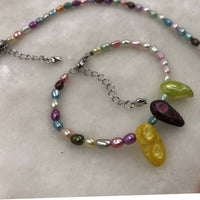 ELEISPLWholesale Fashion Jewelry For Girls 2 Sets 4mm Rice Real Pearl Multicolours Necklace & Bracelets #498-30-1