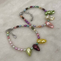 ELEISPLWholesale Fashion Jewelry For Girls 2 Sets 4mm Rice Real Pearl Multicolours Necklace & Bracelets #498-30-1