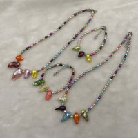 ELEISPLWholesale Fashion Jewelry For Girls 2 Sets 4mm Rice Real Pearl Multicolours Necklace & Bracelets #498-30-1