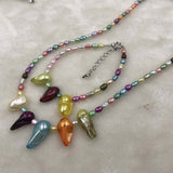 ELEISPLWholesale Fashion Jewelry For Girls 2 Sets 4mm Rice Real Pearl Multicolours Necklace & Bracelets #498-30-1