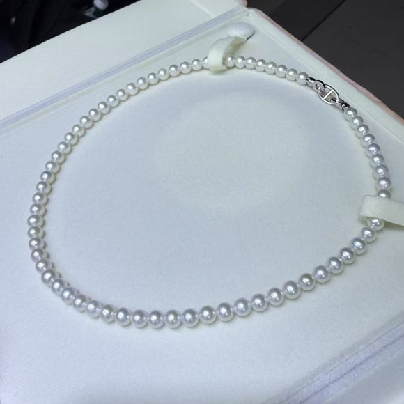 2025 Struning 5-6mm round natural white freshwater cultured pearl necklace sterling silver clasp