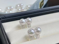 Stunning G18K  Studs earrings round white akoya pearl 6-6.5mm