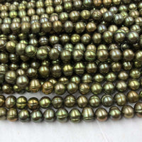 ELEISPL JEWELRY 12 Strands 8mm Olive Green Freshwater Pearl Strings #496-1