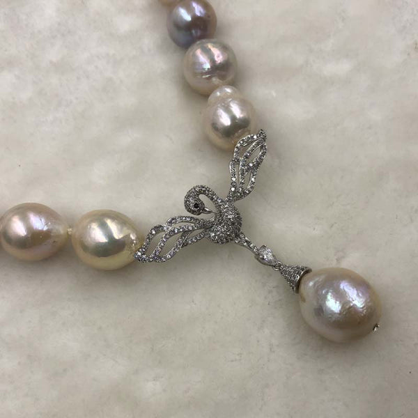 ELEISPL 12-14mm Baroque Pearls Necklacce Ameral Pendants 49cm #498-27