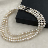 ELEISPL JEWELRY Wholesale 3 Strands White Pearls Necklace 7-8mm Thick Skin Near Round  #498-30-3