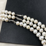 ELEISPL JEWELRY Wholesale 3 Strands White Pearls Necklace 7-8mm Thick Skin Near Round  #498-30-3