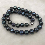 ELEISPL JEWELRY 17" 11MM Peacock Black Freshwater Pearl Necklace #498-34-3