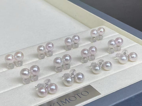 Stunning G18K  Studs earrings round white akoya pearl 6-6.5mm