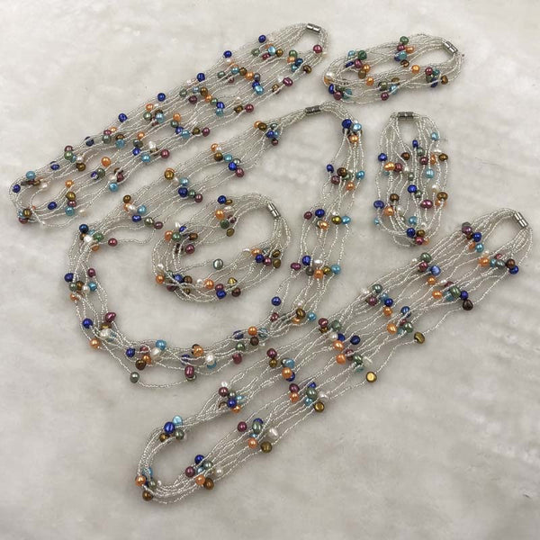 ELEISPL JEWELRY 10 Sets Small Beads 5mm Multicolours FW Pearls Necklace & Bracelets #500-5