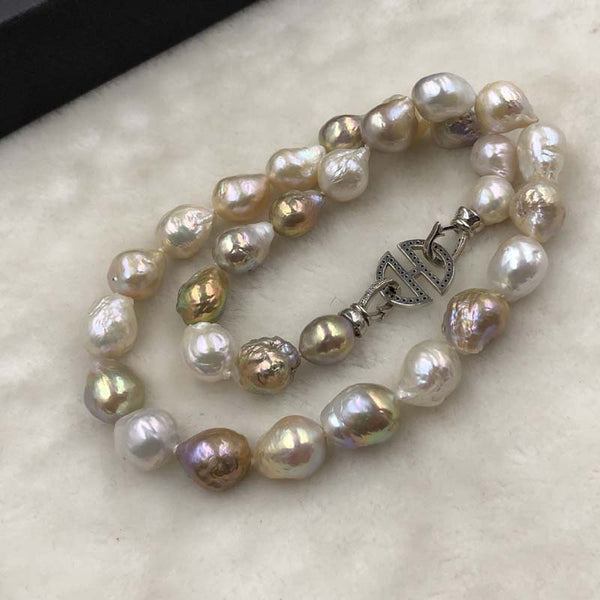 ELEISPL JEWELRY 18" 10-12mm Drop Rice Rainbow Nucleated Pearl Necklace  #500-3-1