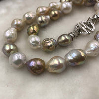 ELEISPL JEWELRY 18" 10-12mm Drop Rice Rainbow Nucleated Pearl Necklace  #500-3-1