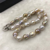 ELEISPL JEWELRY 18" 10-12mm Drop Rice Rainbow Nucleated Pearl Necklace  #500-3-1