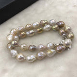 ELEISPL JEWELRY 18" 10-12mm Drop Rice Rainbow Nucleated Pearl Necklace  #500-3-1