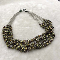 ELEISPL Fashion Jewelry 51cm 6Strands Green FW Pearls Mixed Gemstone Necklace #501-10