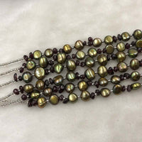 ELEISPL Fashion Jewelry 51cm 6Strands Green FW Pearls Mixed Gemstone Necklace #501-10