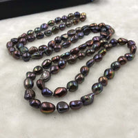 ELEISPL JEWELRY 113cm Long Baroque Black Freshwater 9-10mm Pearls Necklace  #501-27