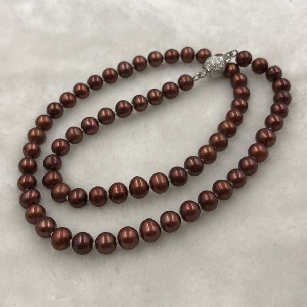 ELEISPL JEWELRY 6MM Red Freshwater Pearl Necklace #501-34-1